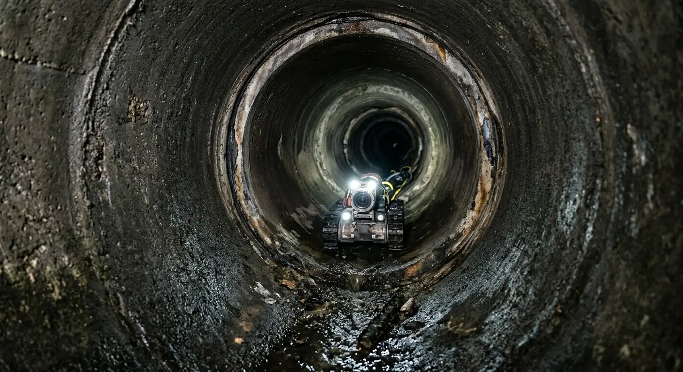 Robotic sewer camera inspecting pipe interior for Sewer Line Cleaning in Boston