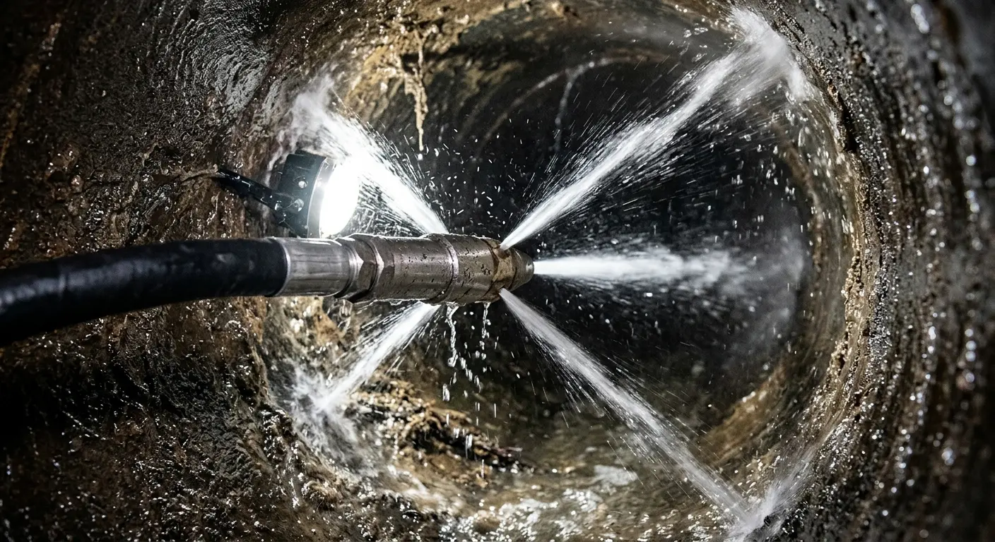 High-pressure hydro jetting nozzle cleaning sewer pipe for Storm Drain Cleaning in Boston
